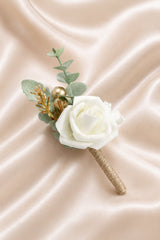 Silk Roses Artificial Wedding Bridesmaid Boutonniere in White - KissProm Accessories