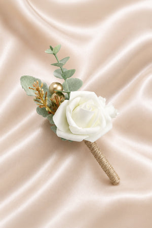 Silk Roses Artificial Wedding Bridesmaid Boutonniere in White - KissProm Accessories