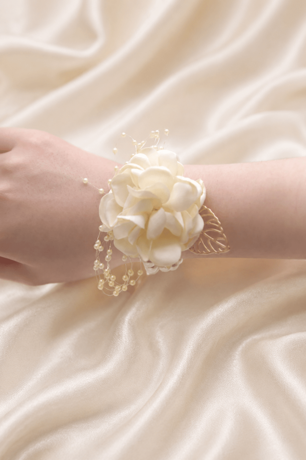 Silk Roses Artificial Wedding Bridesmaid Wrist Corsage in Ivory - KissProm Accessories