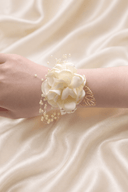 Silk Roses Artificial Wedding Bridesmaid Wrist Corsage in Ivory - KissProm Accessories