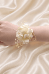 Silk Roses Artificial Wedding Bridesmaid Wrist Corsage in Ivory - KissProm Accessories