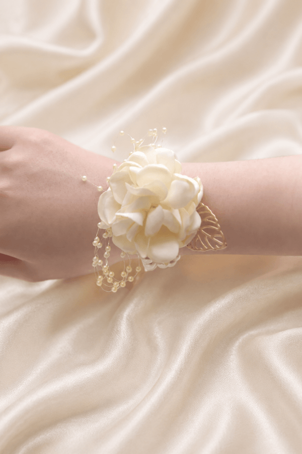 Silk Roses Artificial Wedding Bridesmaid Wrist Corsage in Ivory - KissProm Accessories