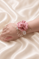 Silk Roses Artificial Wedding Bridesmaid Wrist Corsage in Pink - KissProm Accessories