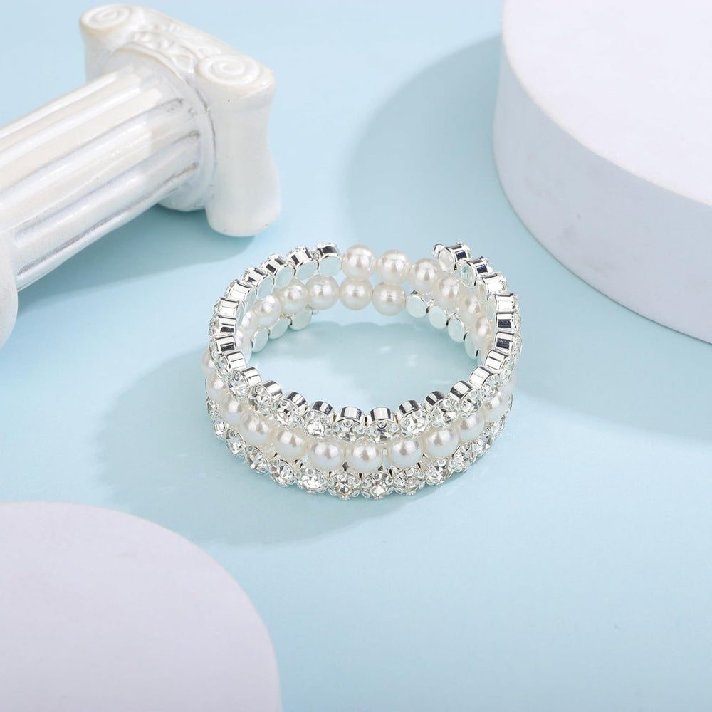 Pearl Rhinestone Stretch Wrap Cuff Bracelets - KissProm
