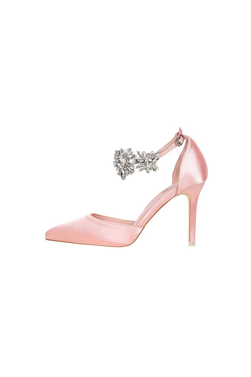 Silver Ankle Strap Prom Heels with Crystals - KissProm