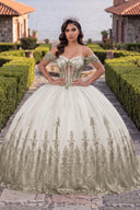 Silver Ball Gown Tulle Off-the-Shoulder Quinceanera Dress with Sequins - KissProm