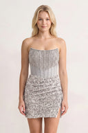 Silver Bodycon Strapless Corset Beaded Mini Party Dresses | KISSPROM