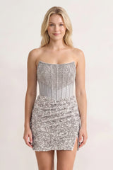 Silver Bodycon Strapless Corset Beaded Mini Party Dresses | KISSPROM