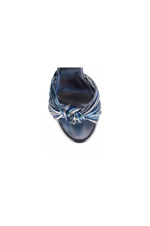 Silver Chunky Knotted Block Heel Platform Sandals - KissProm