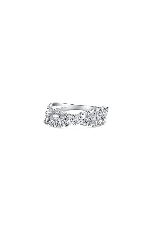 Silver Cross Shaped 5A Cubic Zirconia Colorful Agate Twisted Ring - KissProm