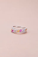 Silver Cross Shaped 5A Cubic Zirconia Colorful Agate Twisted Ring - KissProm