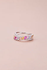 Silver Cross Shaped 5A Cubic Zirconia Colorful Agate Twisted Ring - KissProm