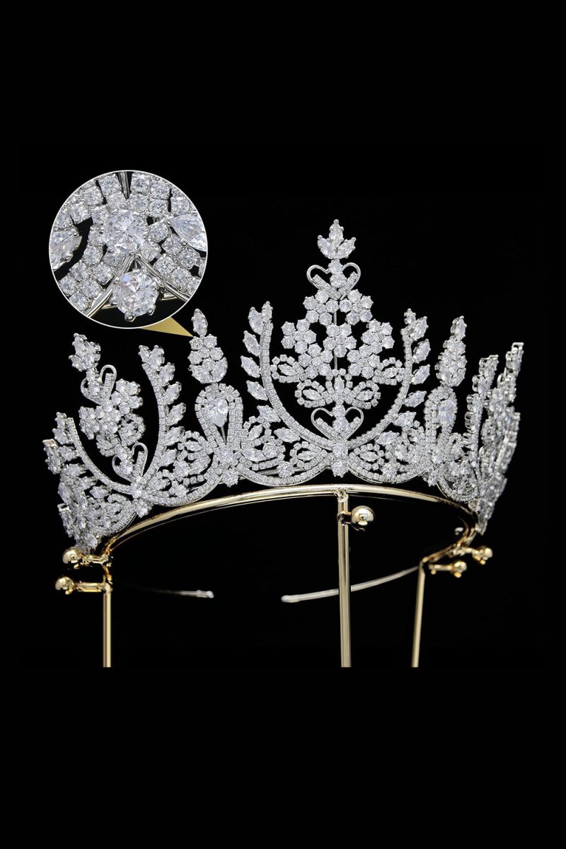 Silver Cubic Zirconia Tall Queen Round Tiara - KissProm