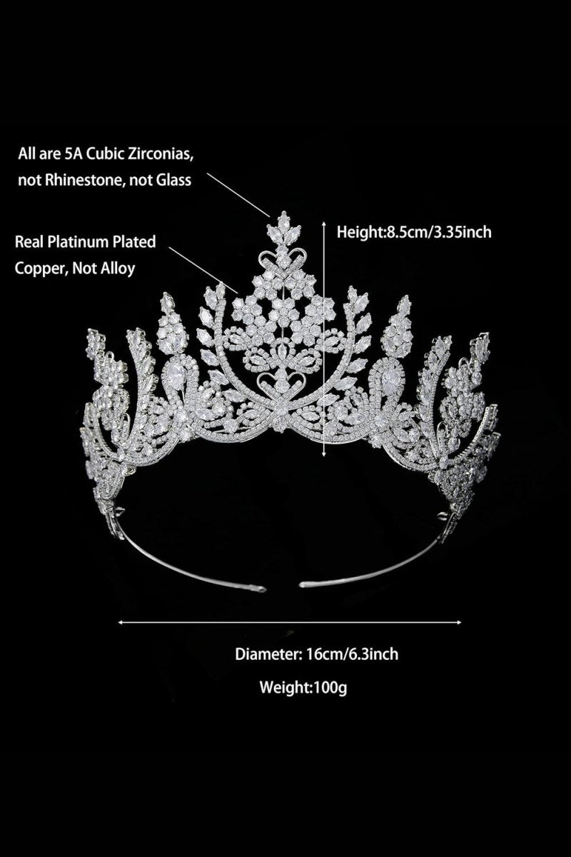 Silver Cubic Zirconia Tall Queen Round Tiara - KissProm