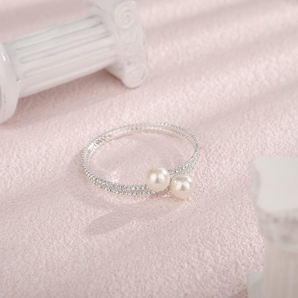 Pearl Rhinestone Layered Wrap Cuff Bracelets - KissProm