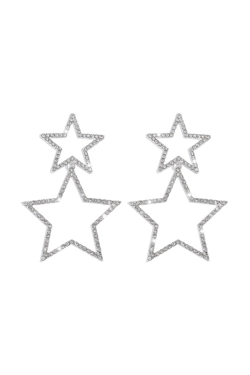 Silver Hollow Star Rhinestone Dangle Earrings