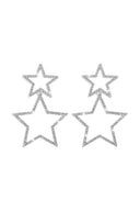 Silver Hollow Star Rhinestone Dangle Earrings