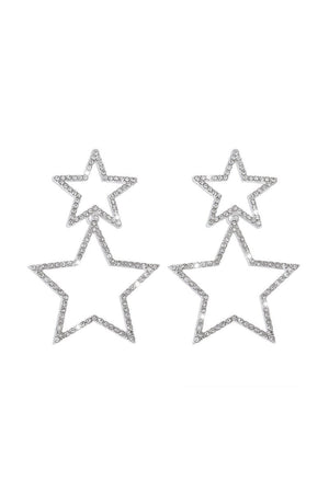 Silver Hollow Star Rhinestone Dangle Earrings