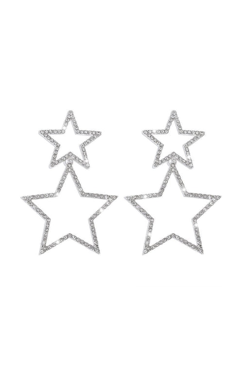Silver Hollow Star Rhinestone Dangle Earrings