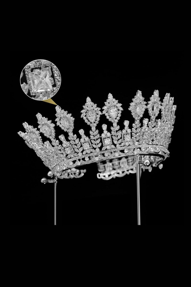 Silver Large 5A Cubic Zirconia Round Tiara - KissProm