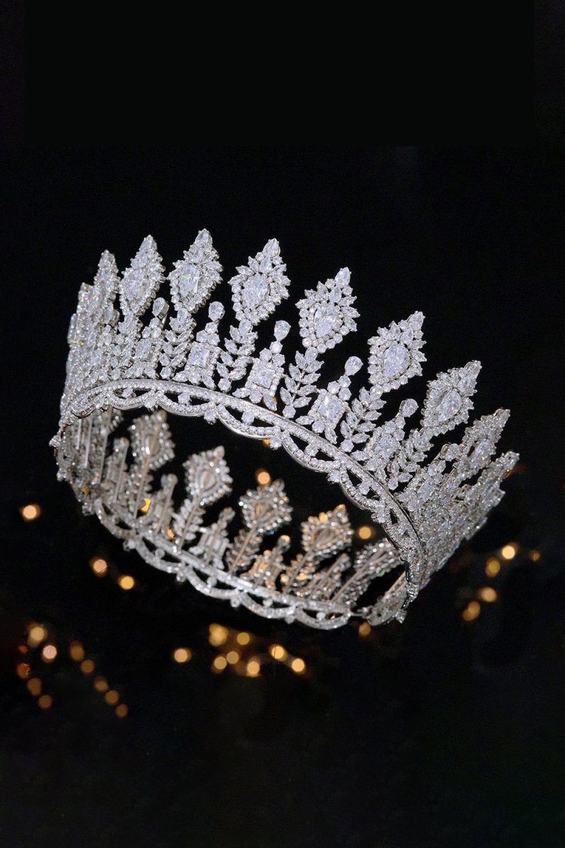 Silver Large 5A Cubic Zirconia Round Tiara - KissProm