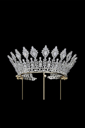 Silver Large 5A Cubic Zirconia Round Tiara - KissProm