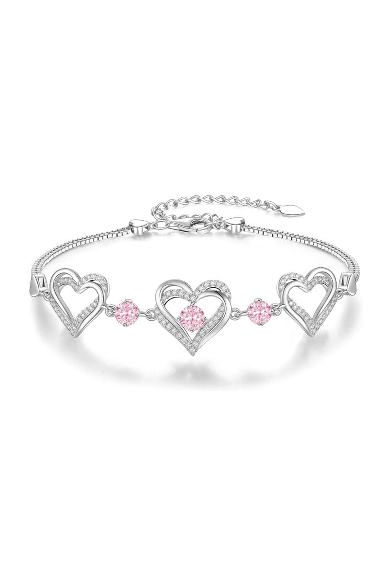 Silver Love Heart Link Birthstone Bracelets - KissProm