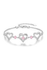 Silver Love Heart Link Birthstone Bracelets - KissProm