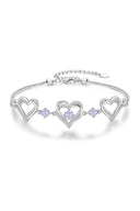 Silver Love Heart Link Birthstone Bracelets - KissProm