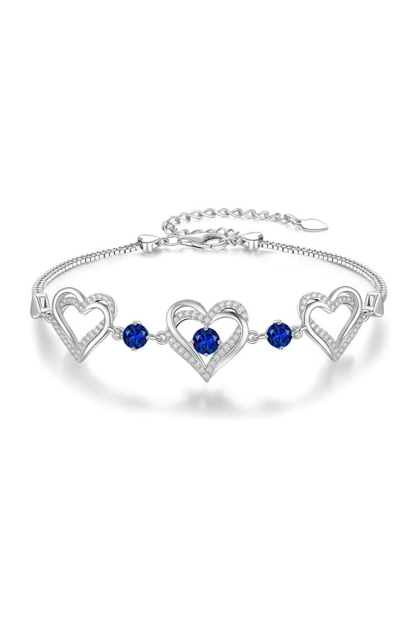 Silver Love Heart Link Birthstone Bracelets - KissProm