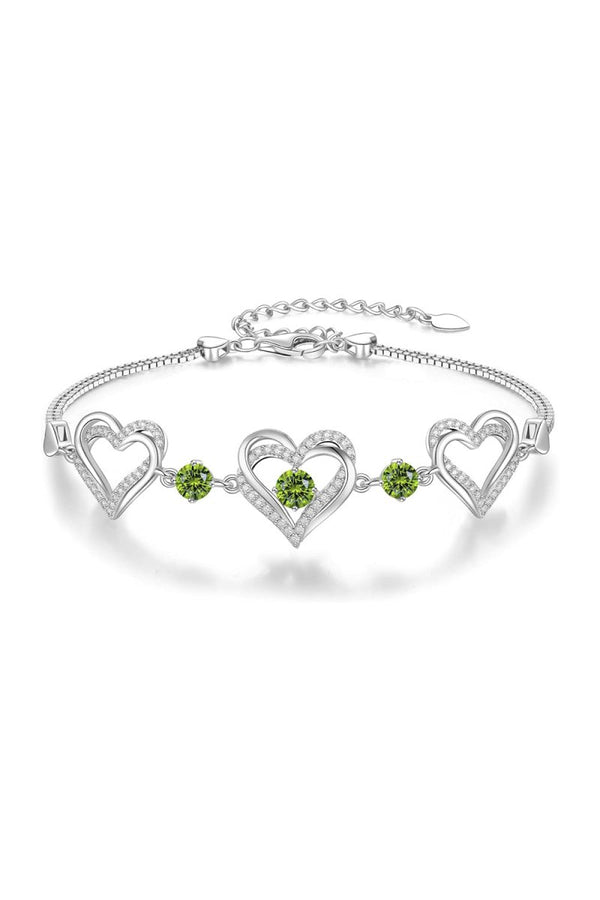 Silver Love Heart Link Birthstone Bracelets - KissProm