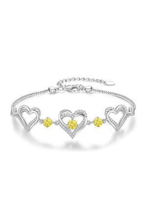 Silver Love Heart Link Birthstone Bracelets - KissProm