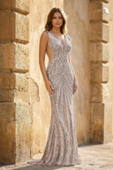 Royal Blue Mermaid V Neck Sequined Long Prom Dresses - KissProm