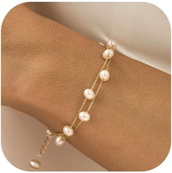 Gold Link Pearl Chain Bracelets - KissProm