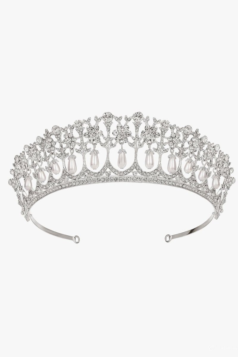Silver Pearl Crystal Rhinestone Tiara - KissProm