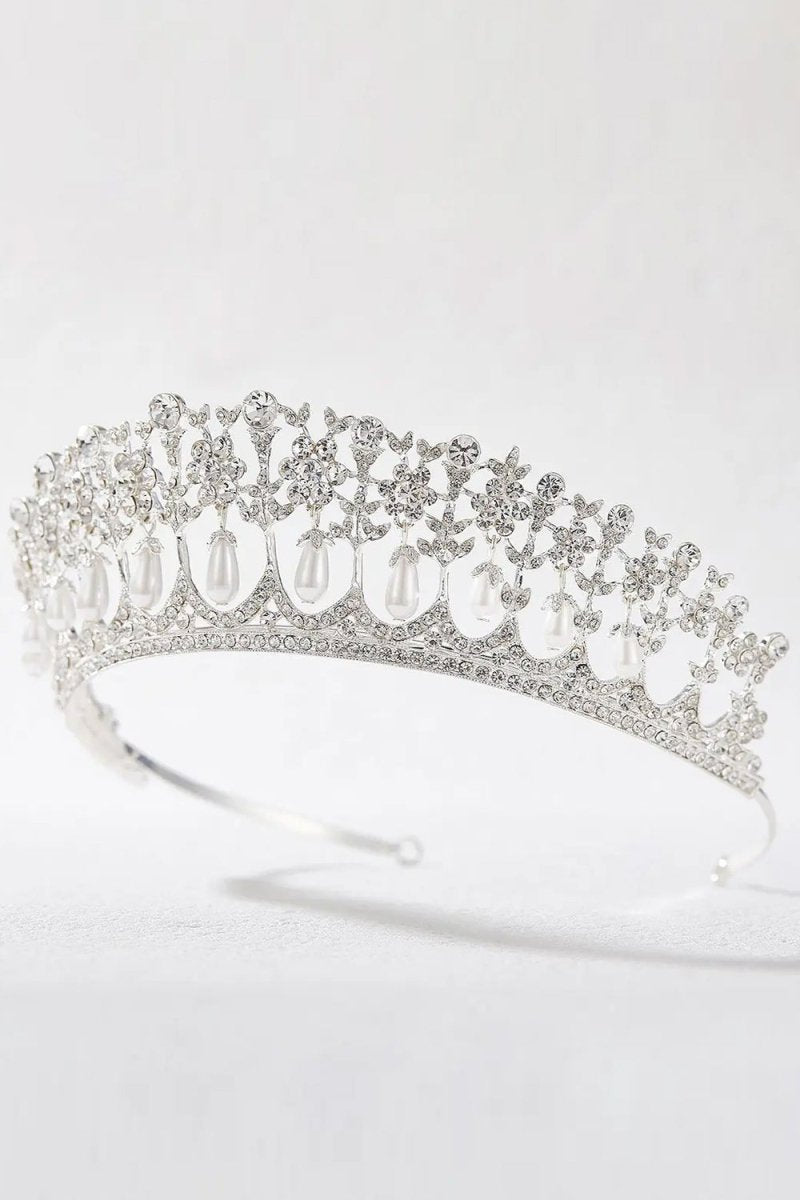 Silver Pearl Crystal Rhinestone Tiara - KissProm