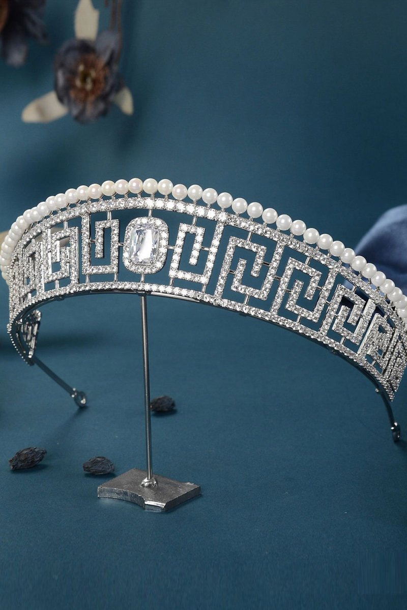 Silver Pearl Rhinestone Tiara - KissProm