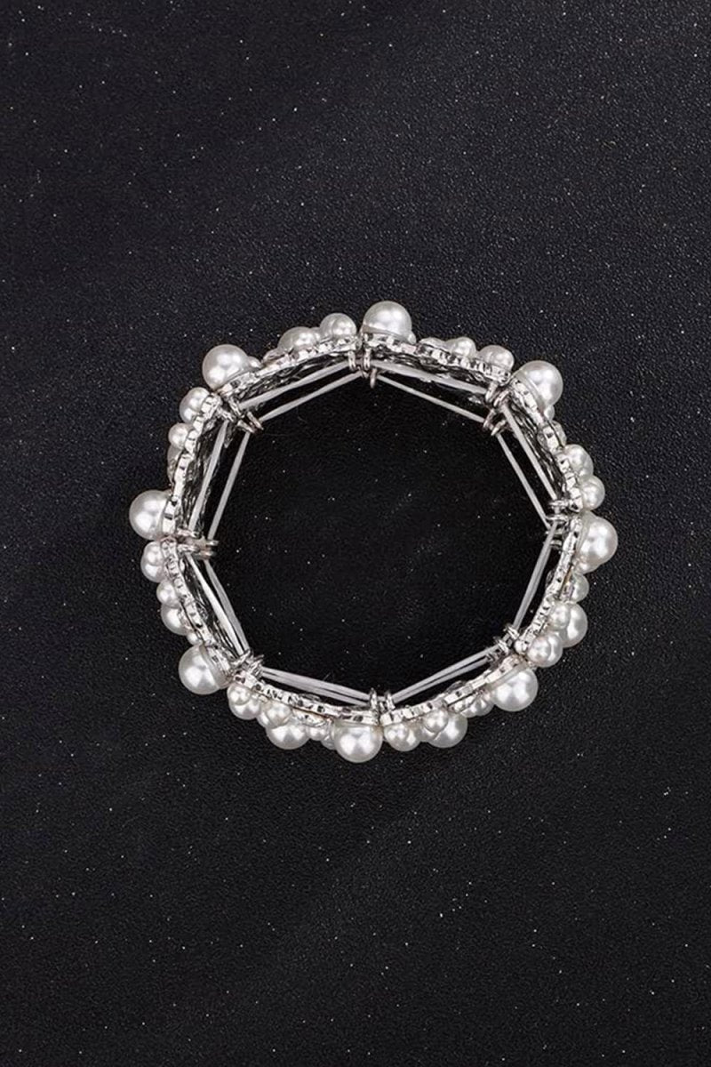 Silver Pearl Stretch Bracelets with Rhinestone - KissProm