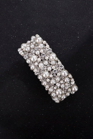 Silver Pearl Stretch Bracelets with Rhinestone - KissProm
