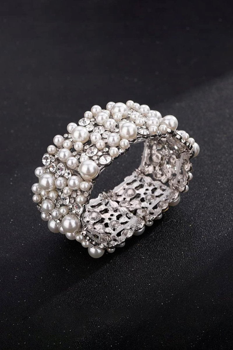 Silver Pearl Stretch Bracelets with Rhinestone - KissProm