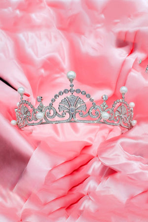 Silver Pearls Royal Lotus Flower Tiara - KissProm