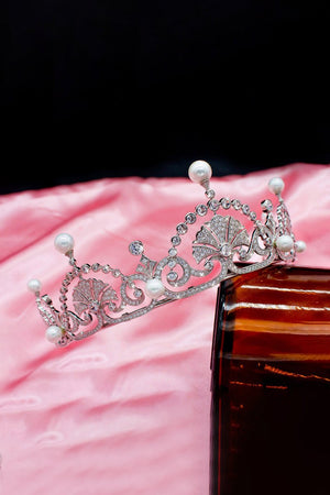 Silver Pearls Royal Lotus Flower Tiara - KissProm