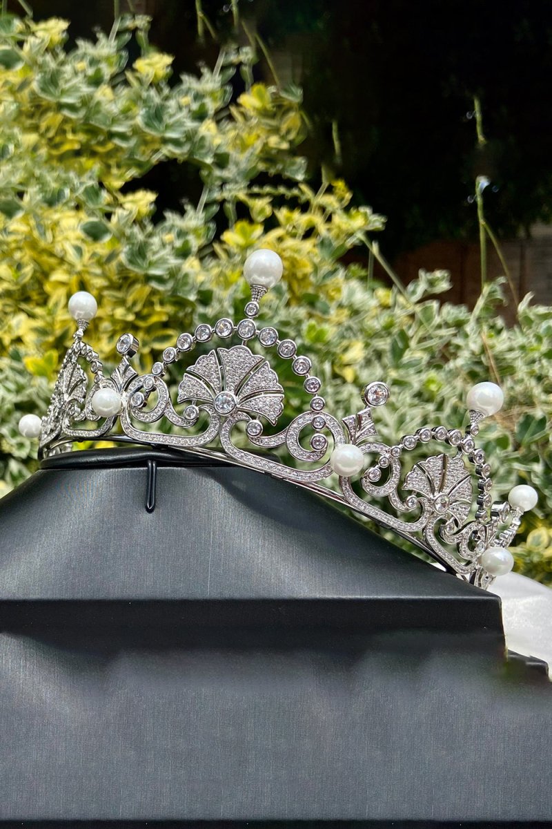 Silver Pearls Royal Lotus Flower Tiara - KissProm