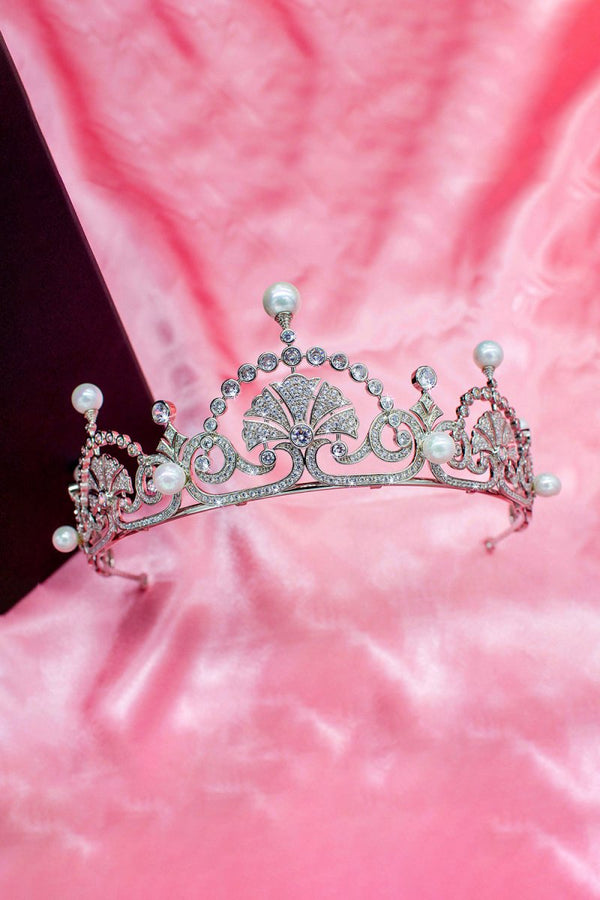 Silver Pearls Royal Lotus Flower Tiara - KissProm