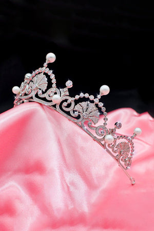 Silver Pearls Royal Lotus Flower Tiara - KissProm