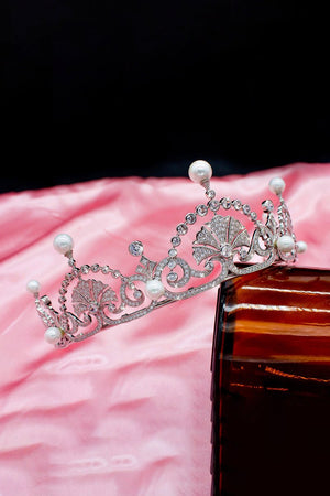 Silver Pearls Royal Lotus Flower Tiara - KissProm
