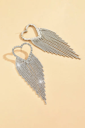 Silver Rhinestone Tassel Earrings Sparkly - KissProm
