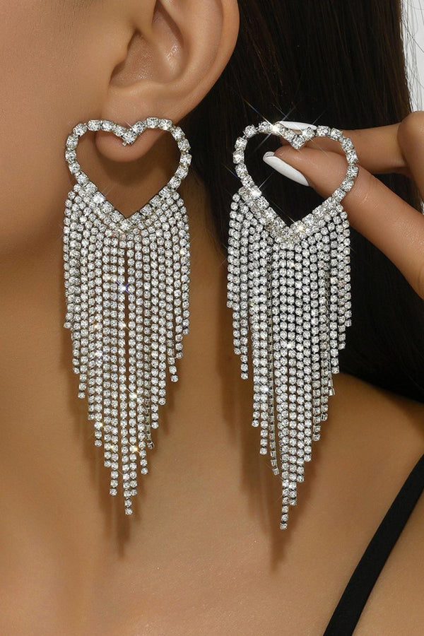 Silver Rhinestone Tassel Earrings Sparkly - KissProm