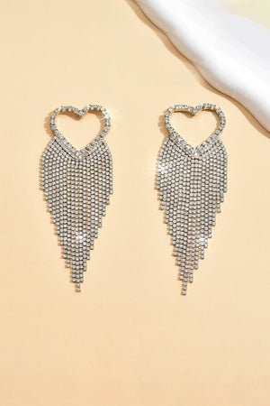 Silver Rhinestone Tassel Earrings Sparkly - KissProm