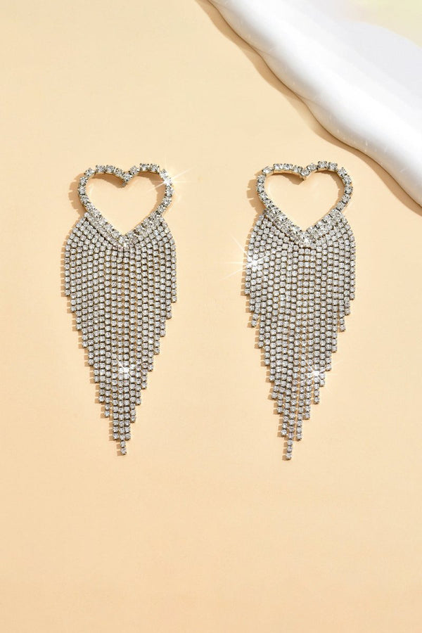 Silver Rhinestone Tassel Earrings Sparkly - KissProm
